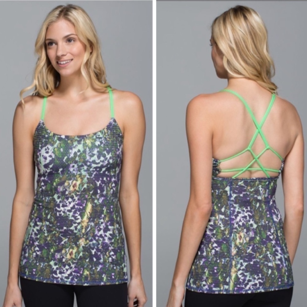 Lululemon Dancing Warrior Tank Floral Sport White Multi Pistachio 4 Dots